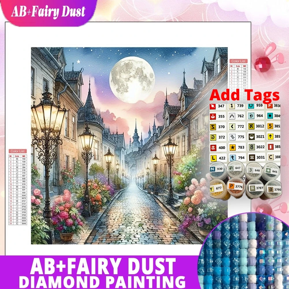 الجنية الغبار AB يأتي مع ملصقات DMC 5D DIY الماس اللوحة أطقم القمر منزل مسار المشهد RoundMosaic ديكور المنزل هدية