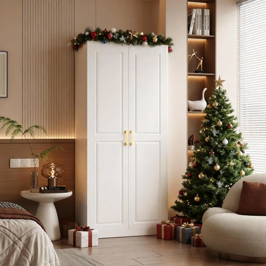 71 Tall Freestanding Metal Armoire Wardrobe Closet with Doors and Shelves for Bedroom Storage Large Capacity Hanging Closet wit