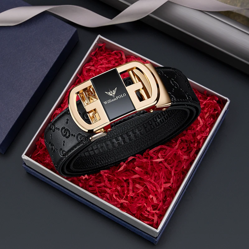 自動バックル付きメンズレザーベルト、ファッショナブルなウエストベルト、パーソナライズされたカジュアルパンツベルト