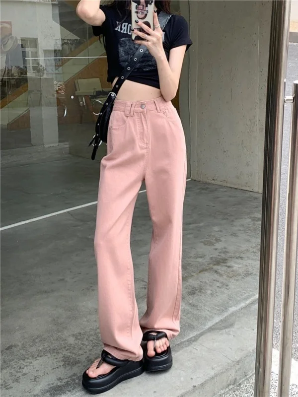 

Узкие прямые джинсы, женские тонкие широкие брюки, джинсовые брюки с высокой талией, устойчивые к высоким температурам, повседневная одежда, осенний сезон, свободный крой