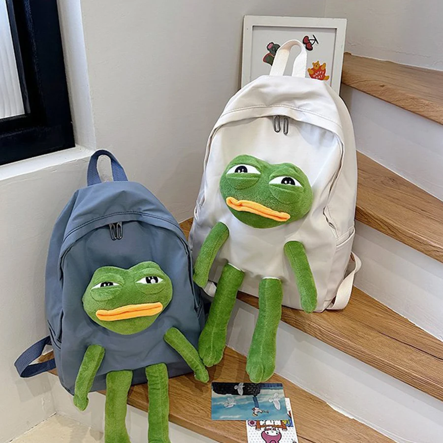 Cute Funny Frog Doll Backpack Women/Man Large-Capacity Middle School Student Bag Casual Travel Rucksack Cartoon Daily Bagpack
