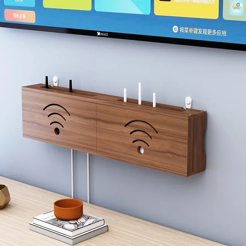 WallMounted Solid Wood Router Storage Box Wifi SetTop Organizer TV Cable Management PunchFree System