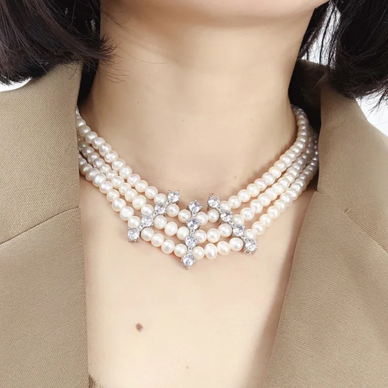 Natural Freshwater Pearl Necklace for Women, Niche Design, High-End Multi-Layered Layered Chain, Elegant and Classy Princess Cha