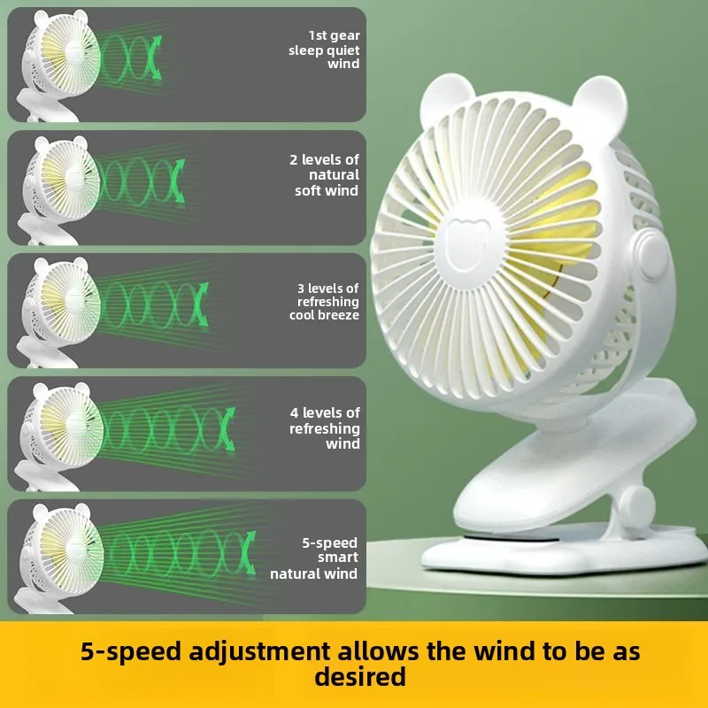

Bear Silent Fan Can Clip Student Dormitory Home Desktop Car Office Mini Desktop Portable Fan.