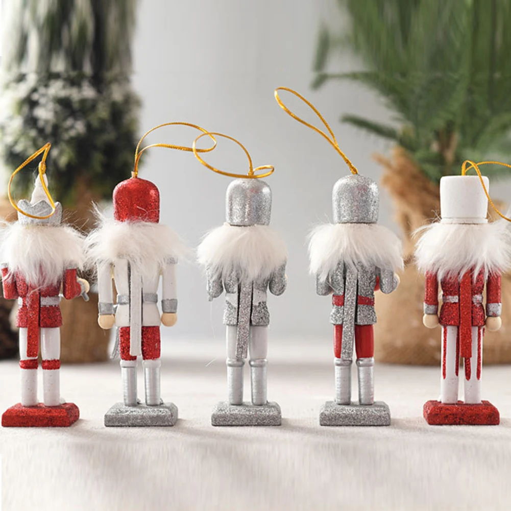 5 pcs Wooden Christmas Nutcracker Figures Ornaments Christmas Nutcracker Ornaments for Table Desktop Fireplace Christmas Tree