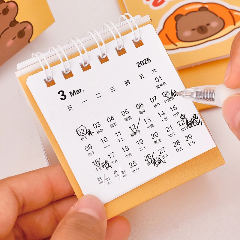 Kalender meja kartun Mini kreatif, Capybara lucu portabel, kalender saku kelola jadwal waktu Dekorasi Desktop hadiah