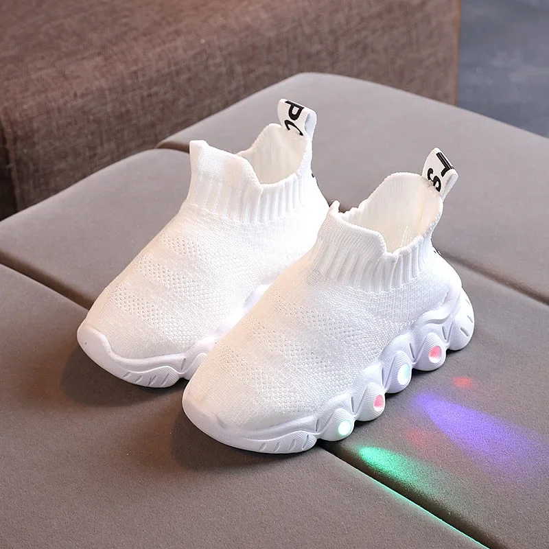 Yellow Colorful Led Luminous Kids Shoes Mesh Breathable Non-slip Black Sneakers