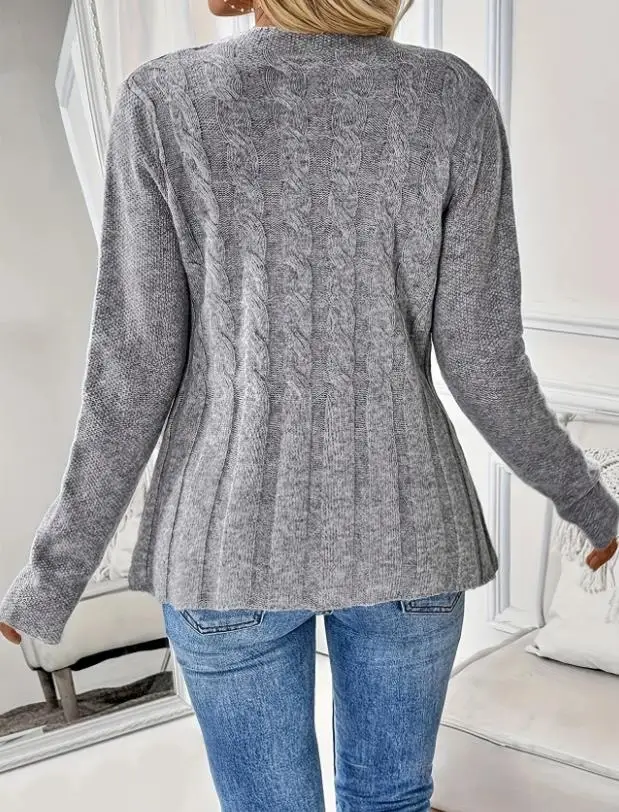 

2025 Women's Single Breasted Casual Long Sleeved Knitted Cardigan Autumn and Winter Round Neck Warm Jacket Sweater for Women