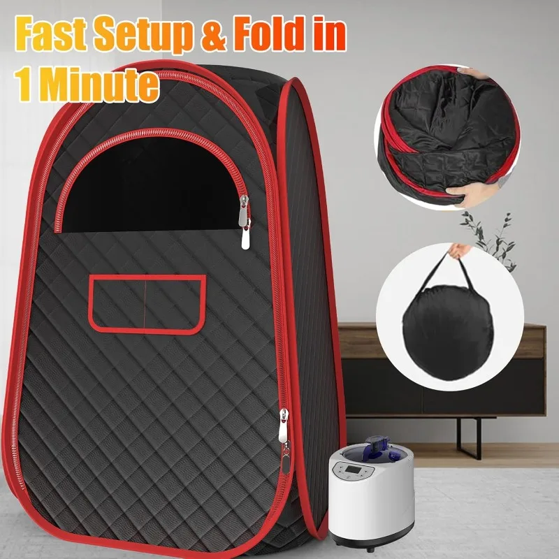 ساونا بخارية محمولة، صندوق ساونا محمول للمنزل، خيمة ساونا مع قدر بخاري 2.6 لتر، كرسي قابل للطي، جهاز تحكم عن بعد متضمن