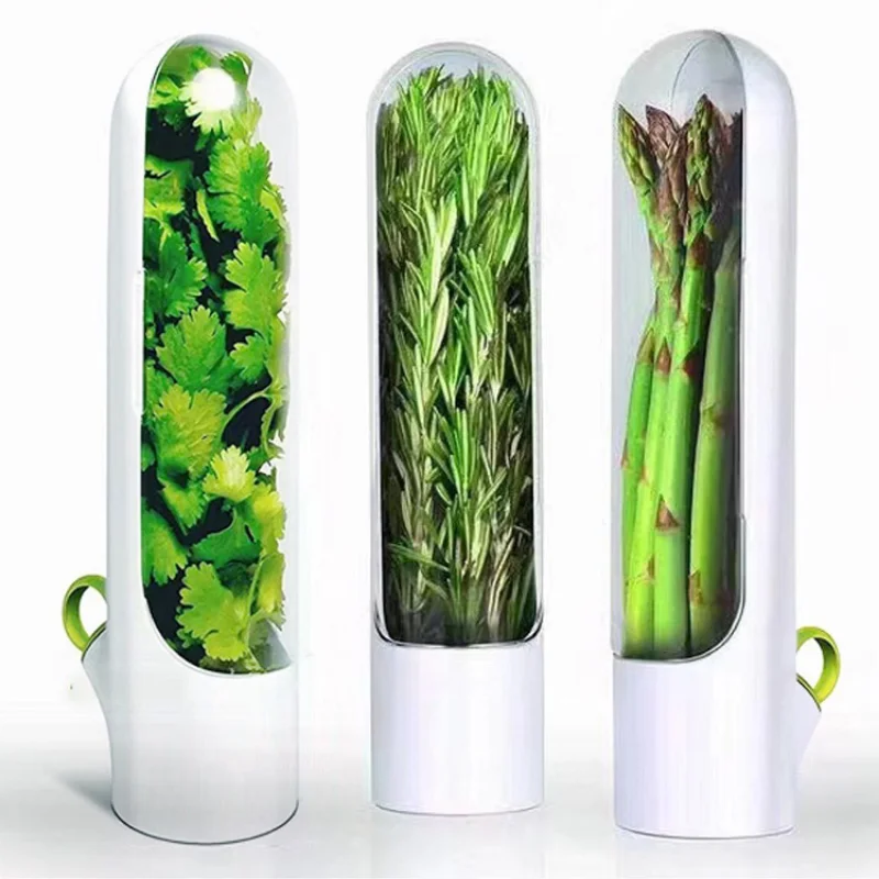 Vanilla Fresh-Keeping Greens Vegetables Cup Kitchen Herb Saver,Leaf Peeler Organizer Container