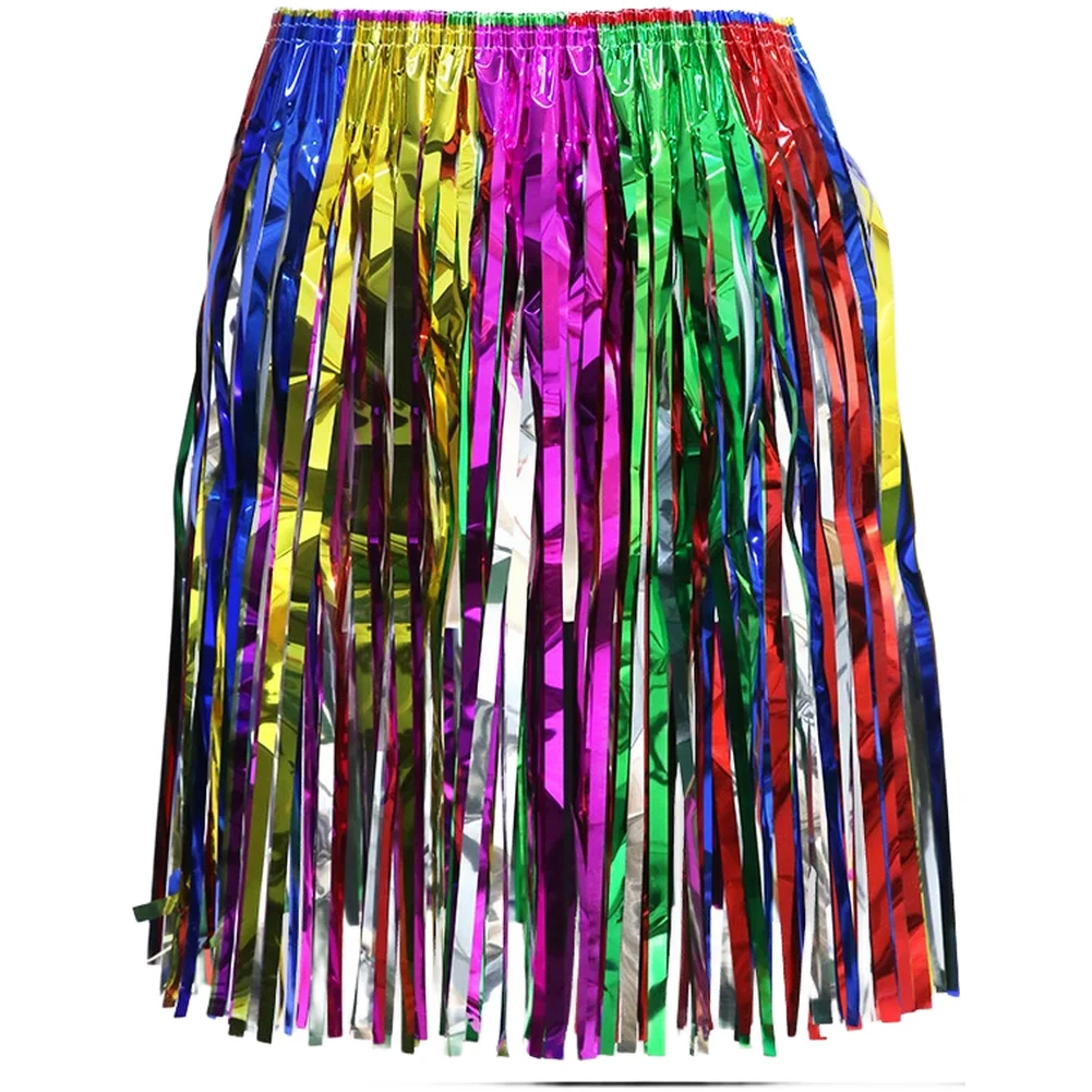 Falda de flecos de papel metalizado para fiestas y carnavales, hecha con hierba de flecos de colores para ocasiones festivas y uso en escenario.