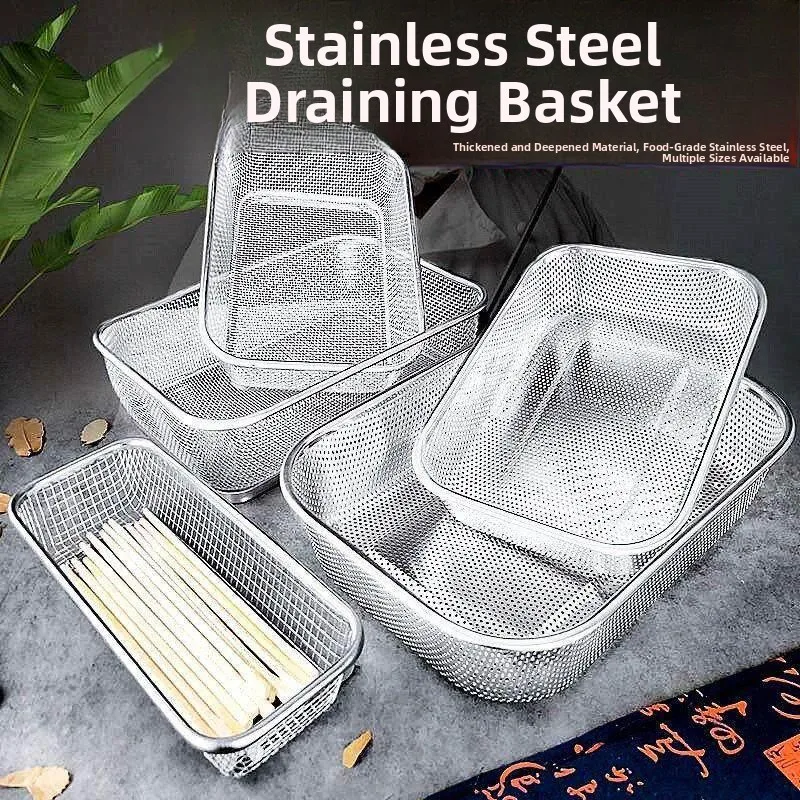 

Stainless Steel Rectangular Draining Basket Bowl Stand Water Control Net Fruit Basket Large Hole Net Frame Vegetable Washing ...