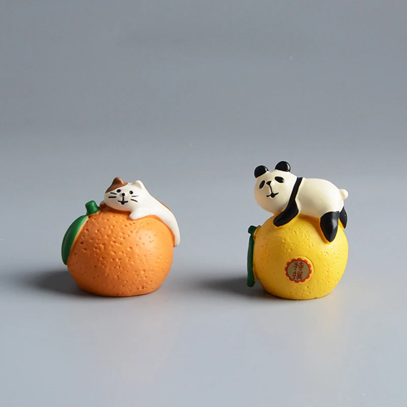 Cartoon Animal Luckly Cats Model Mini Figure Resin Panda Tangerine Dharma Kettle Decoration Landscap Doll Toys for Kids Gifts