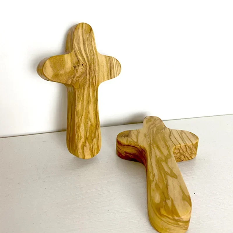 Zuluf Small Olive Wood Comfort Cross From Bethlehem Israel | Holding A Cross In Your Pocket | Religious Gift for Kids and Adults