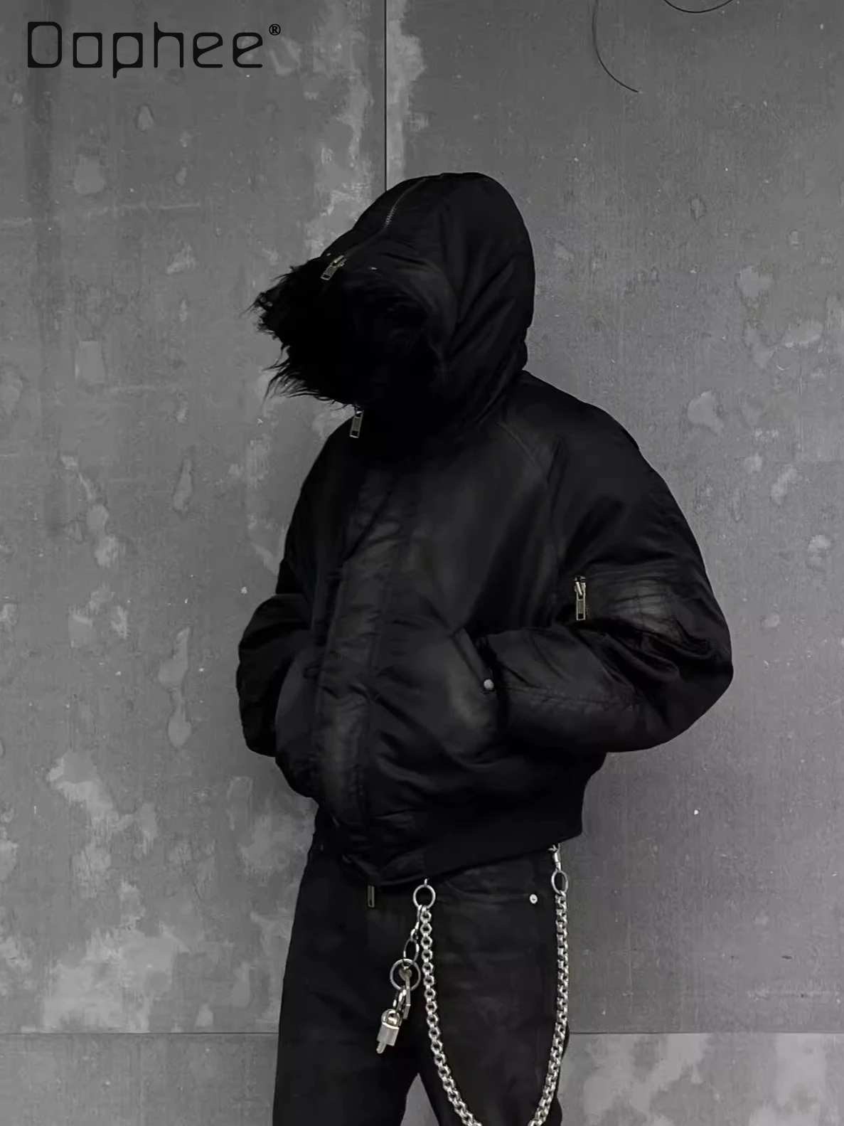 

American Vintage Fur Collar Hooded Baseball Jacket Street Punk Oversized Jacket High-Quality Loose Thickened Warm Cotton Coat