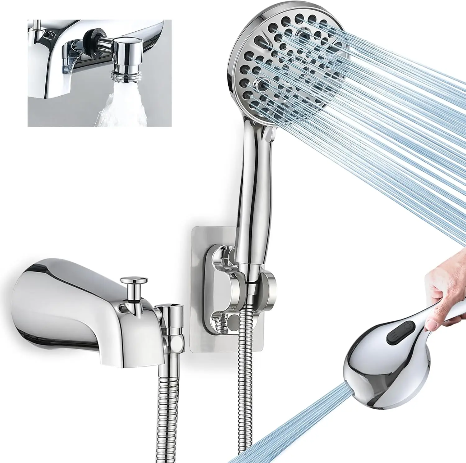 

Metal Bathtub Faucet with Sprayer, 10 Settings, Fits 1/2" or 3/4" Thread, Slip-On, Chrome