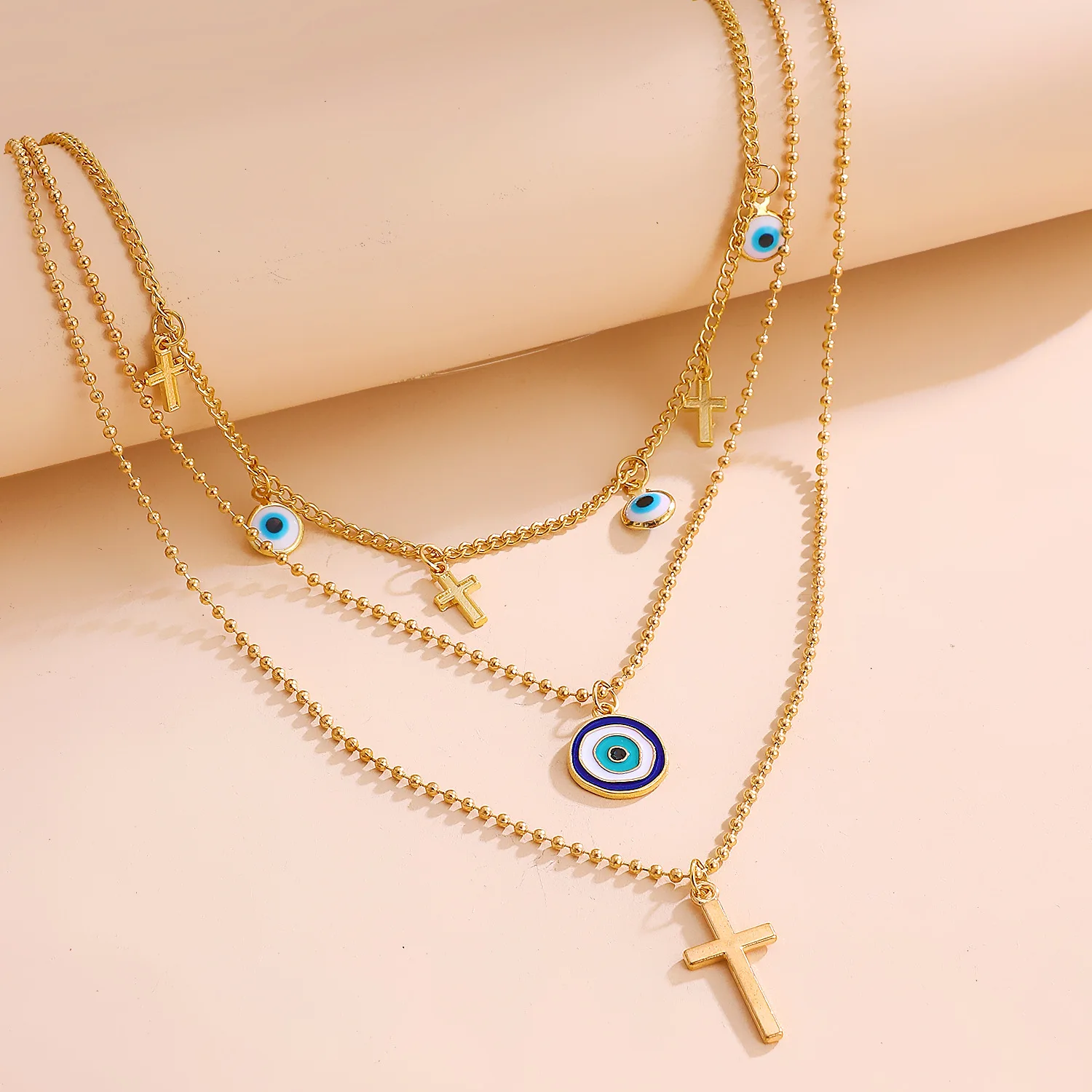 محظوظ الأزرق عيون متعددة الطبقات القلائد الكلاسيكية هاماس اليد الصليب قلادة كولير جولة التركية المسيح مجوهرات هدية للرجال النساء