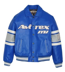 Chaqueta de Avirex de piel de oveja gruesa para hombre, traje de vuelo informal de cuero genuino, abrigo clásico, talla estadounidense, novedad de 2024