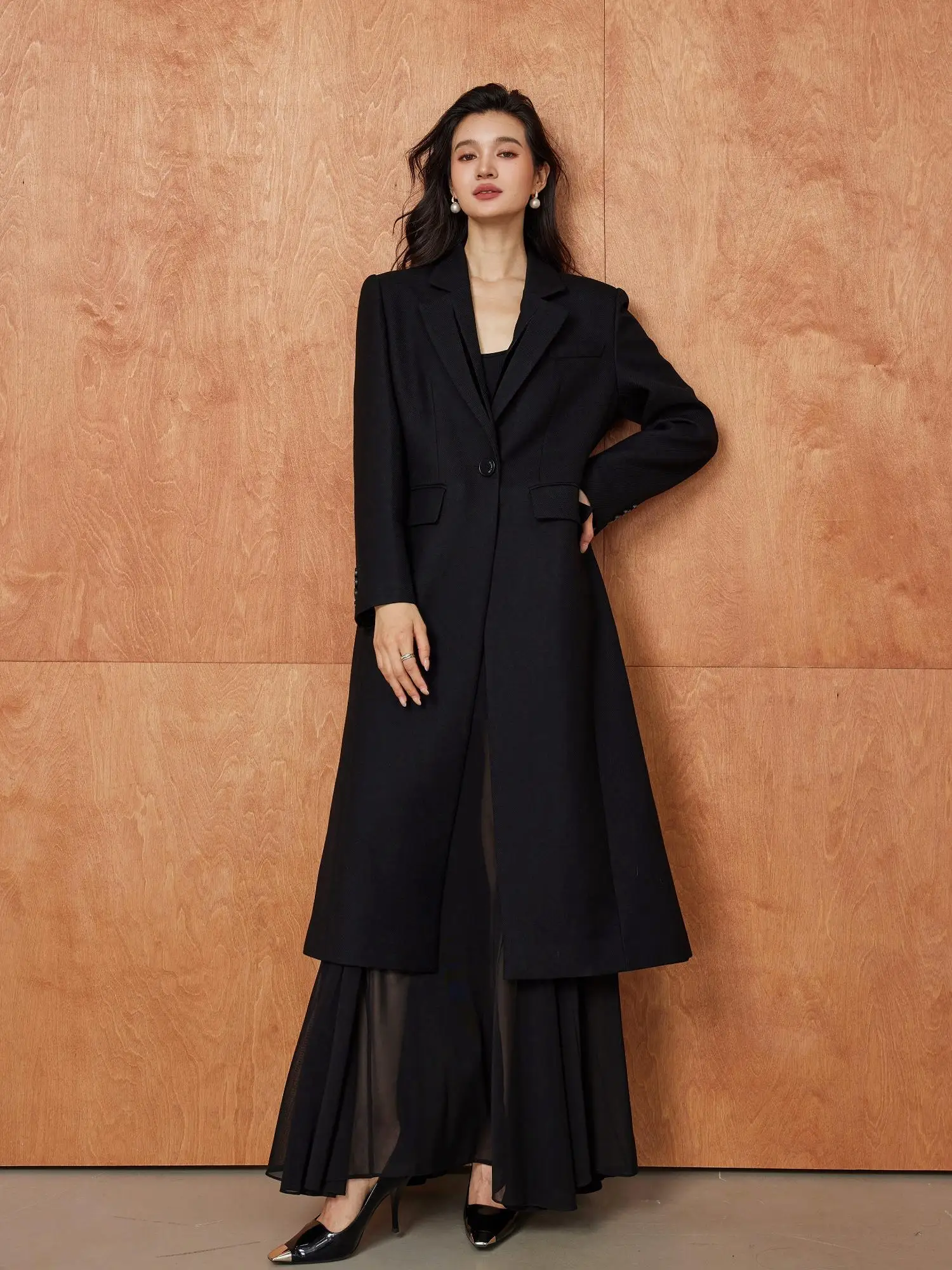 

Bla-Button Long Suit Jaet Women's Commuter Sle Casual Loose Fit Woolen Coat Pei Ge Hello Autumn New Arrival