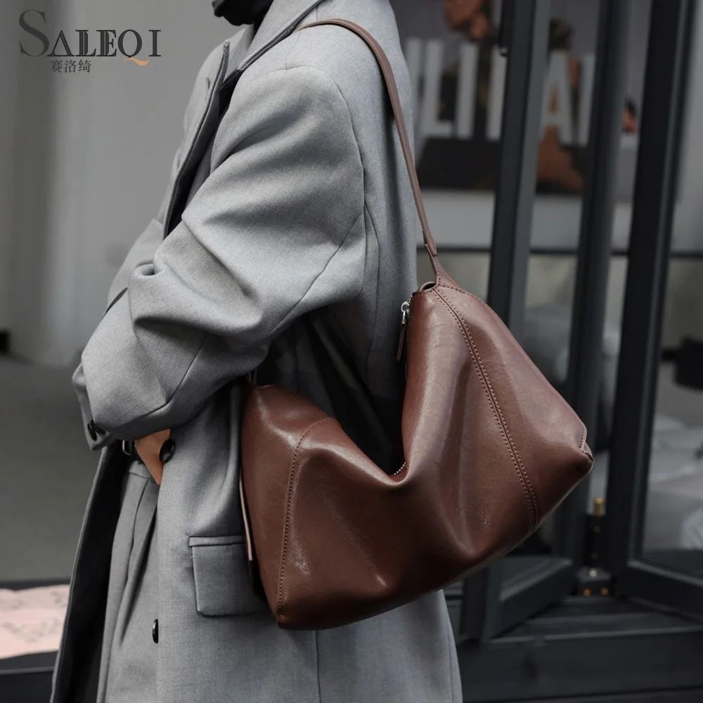 

Genuine Grade Cow Leather Fashion Ladeis Shoulder Crossbody Large Bags Luxury Designer Brand Women's Fashion Underarm Tote Bag