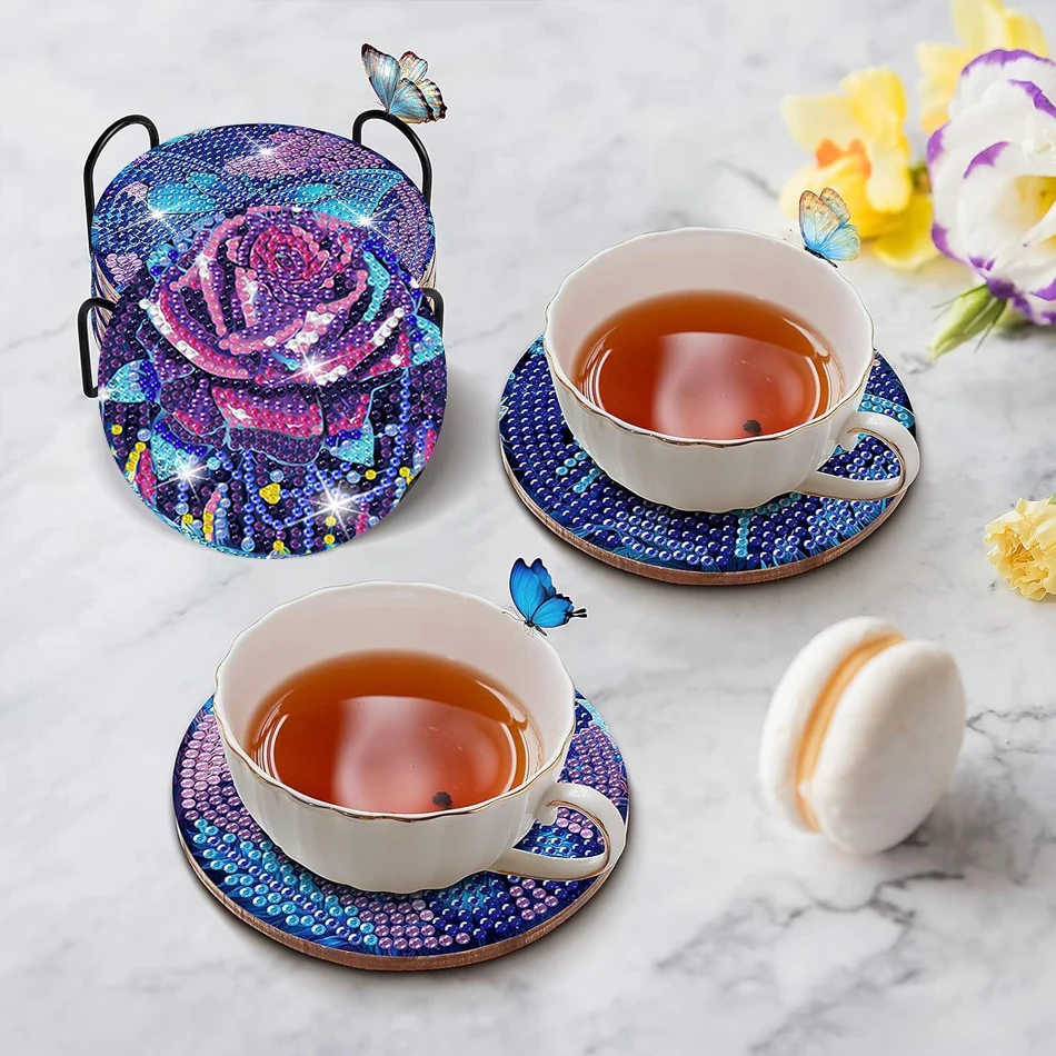 8pcs/Set of DIY Diamond Painted Coasters with Animal Pattern Diamond Art Painting Coasters Cup Holder