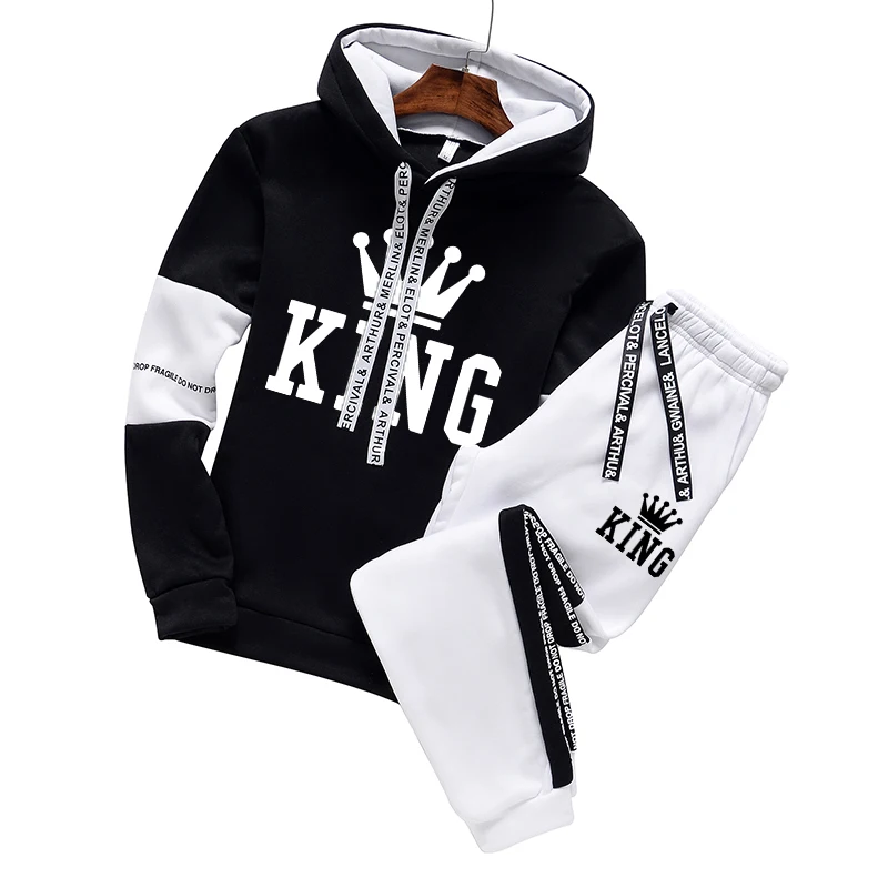 King Printing Mens Tracksuit Casual Hooded Sweatshirt+Sweatpant 2 Piece Set Gym Sports Jogging Clothing 2024 AutumnWinter Outfit