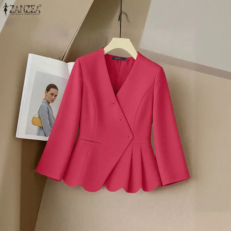 

ZANZEA элегантный офисный женский пиджак, женские однотонные пальто с длинным рукавом и v-образным вырезом, весна-осень 2026, повседневная свободная уличная одежда, верхняя одежда