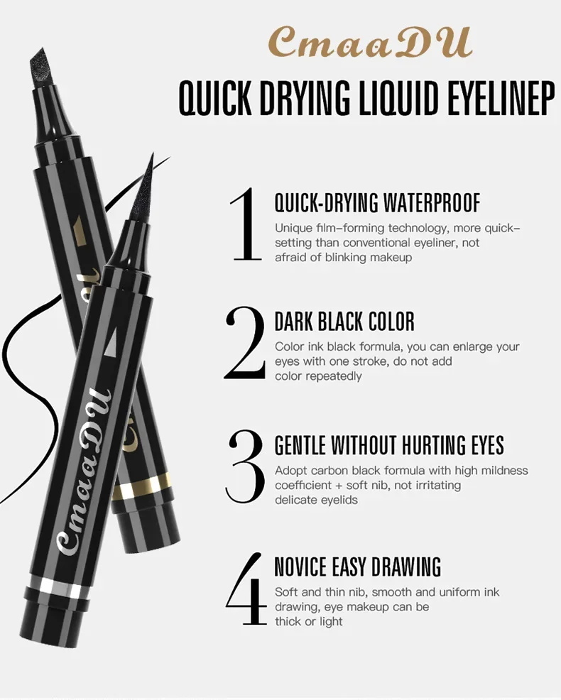 CmaaDU-Stylo Eyeliner Liquide Noir 256 Imperméable, Facile à Wea, Tête en Éponge à vaccage Rapide, Crayon de Maquillage pour Femme, Cosmétiques