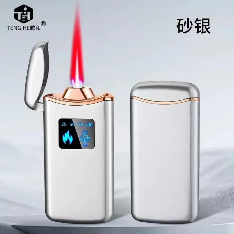 Intelligent Induction Voice Controlled Red Flame, Windproof Inflatable Lighter with Power Display, Type-C Charging, Fashion Gift
