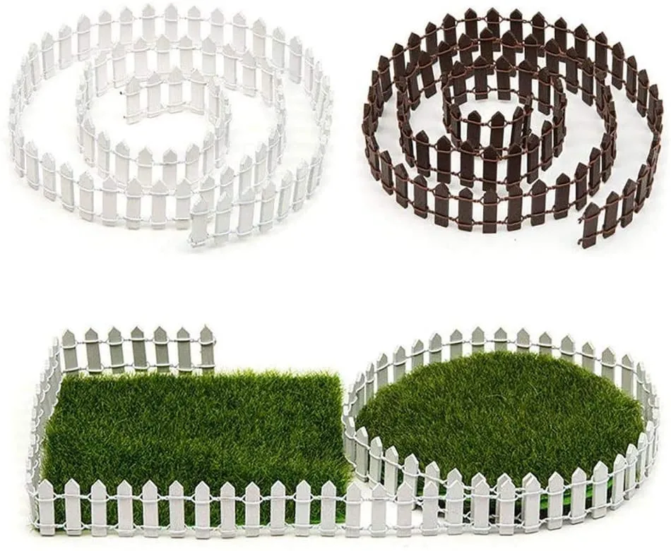 Miniature Fence Garden Decoration, 1 M Miniature Garden Kit, Wooden Fence Terrarium Dolls, DIY Decoration (100 X 3 Cm, White)