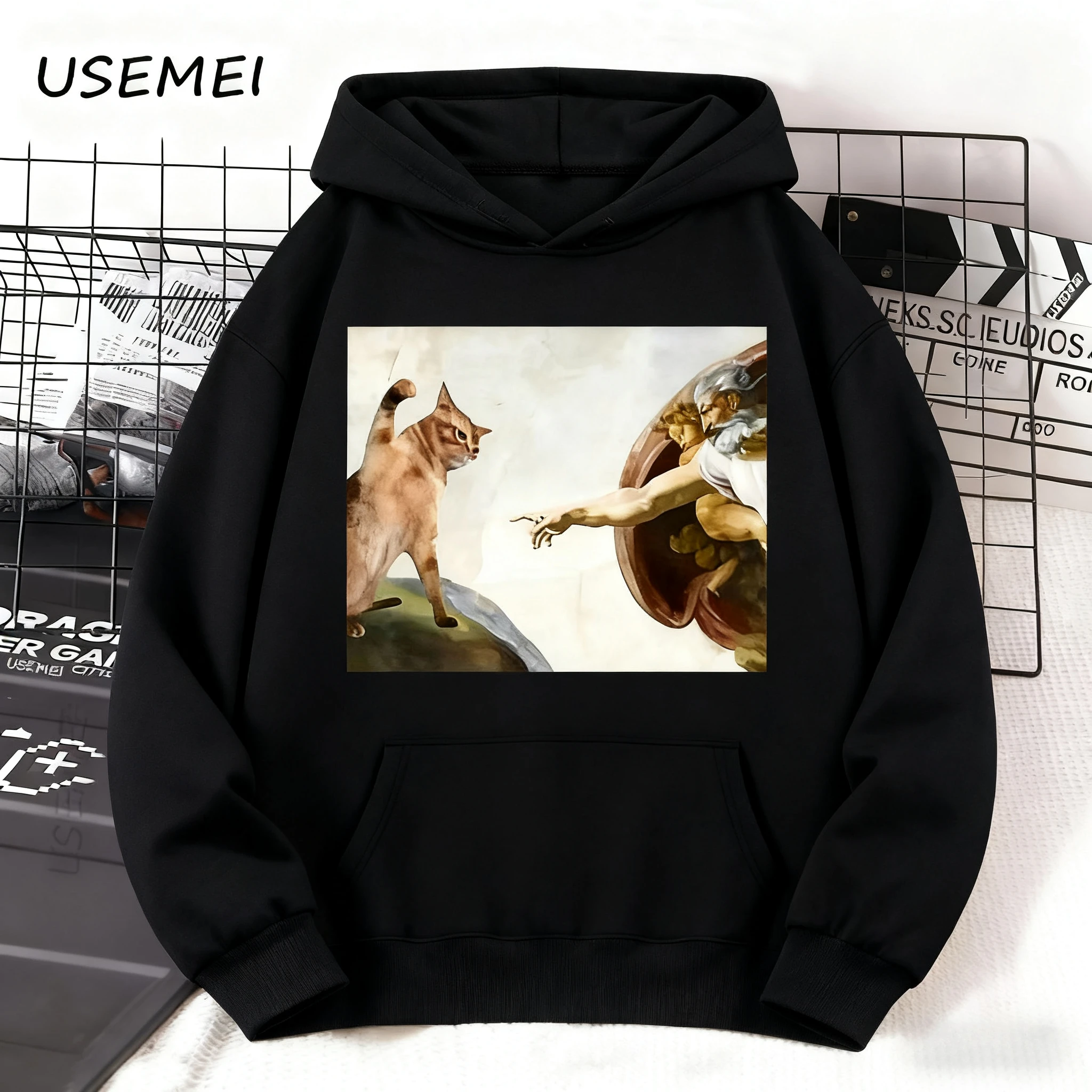 

Fun Cat Graphic Printing Autumn and Winter Men's and Women's Hoodies Casual Loose Outdoor Street Sports Training Brand Fashion