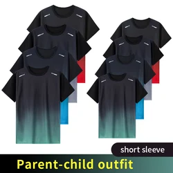13Y Teenagers To Adults Parent-child T-shirt Fashion Quick-drying Short-sleeved Men's Sports Fitness Running Round Nneck Shirt