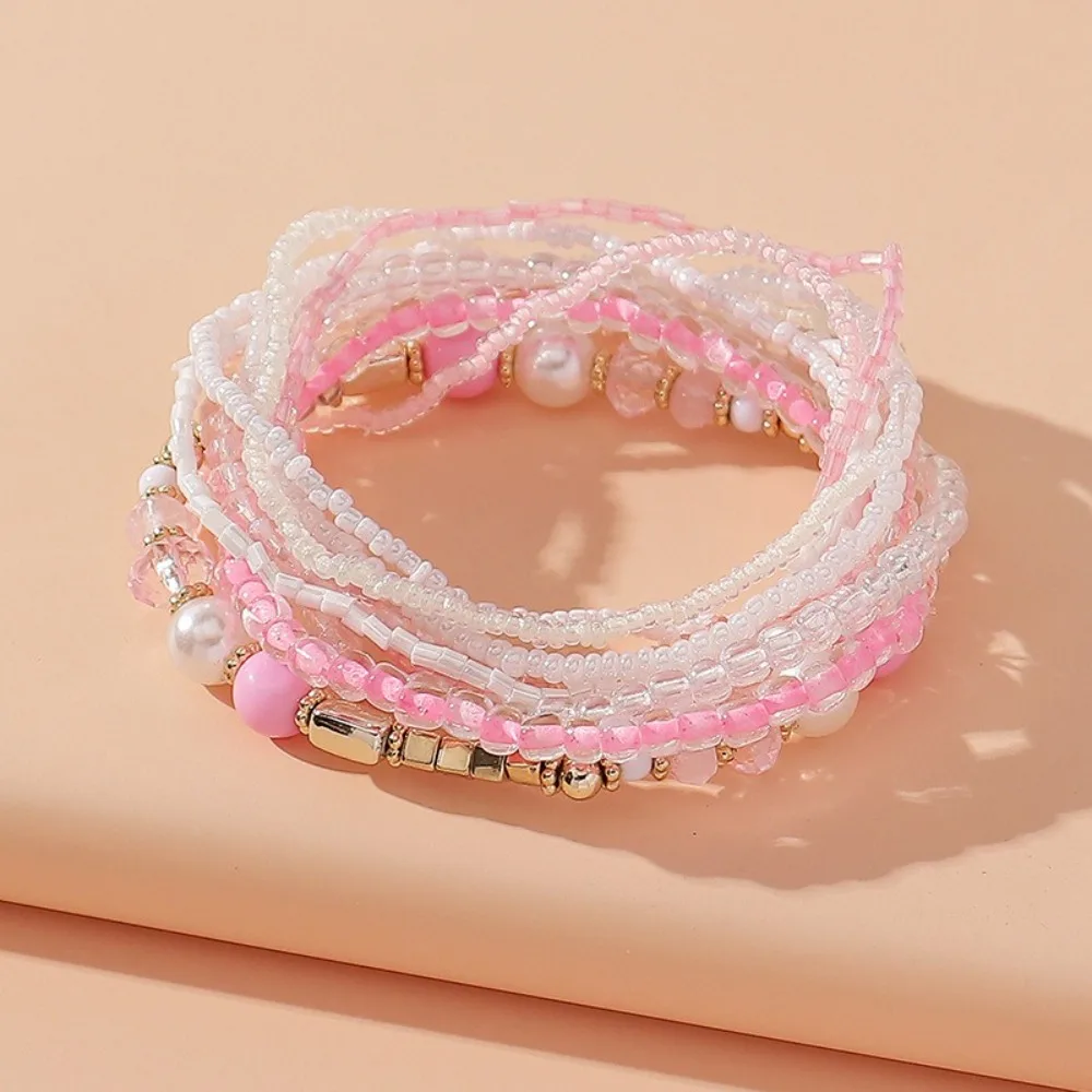 10 قطعة/المجموعة الحلو الملونة البوهيمي الخرز أساور اللؤلؤ تكويم مطرز متعدد الطبقات أساور لامعة سحر الإسورة مجموعة النساء النساء