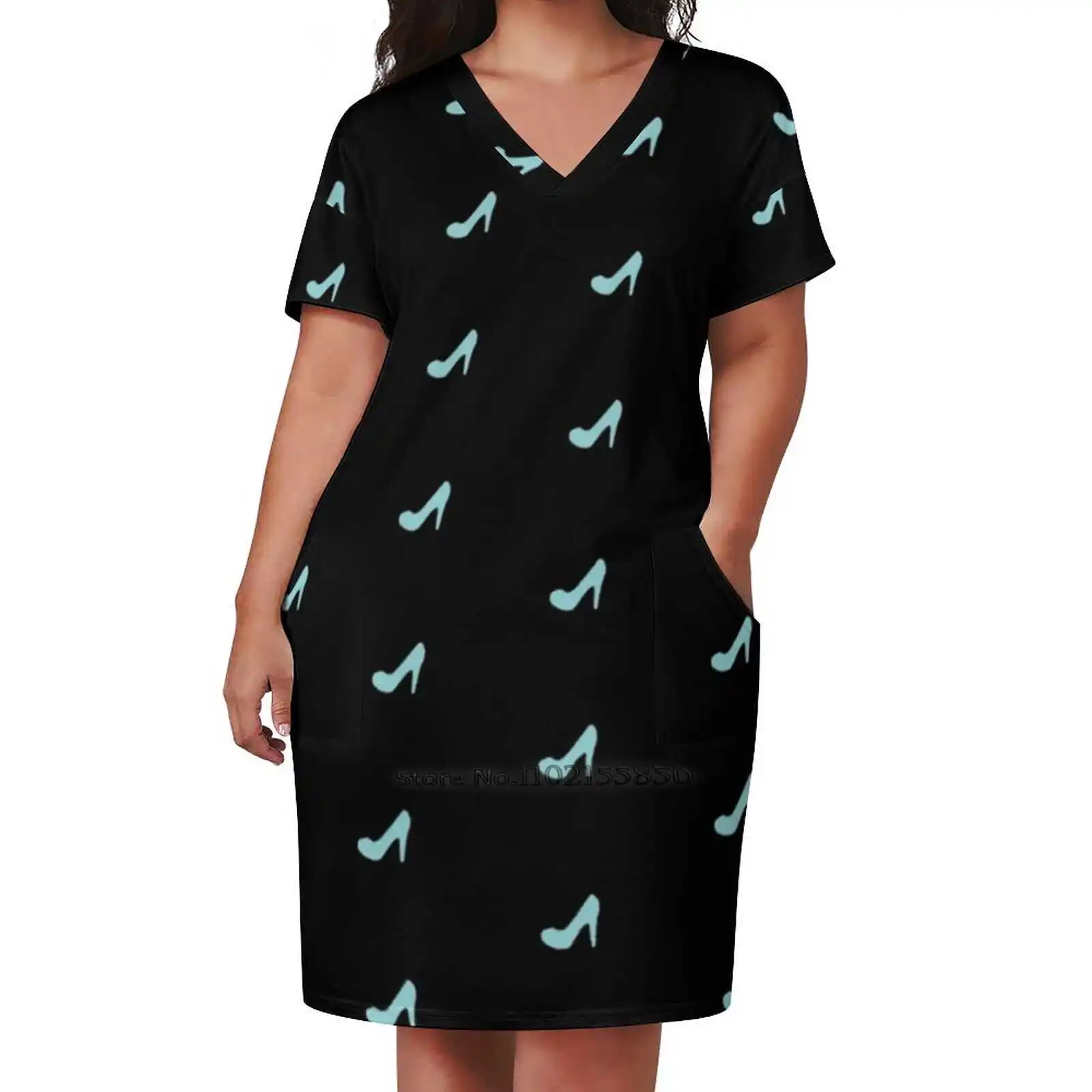 Loose Pocket Dress Summer Sexy V Neck Dress Print Short Sleeve Dress Culcendron Cucendron Maid Rebel Household Message Shoe