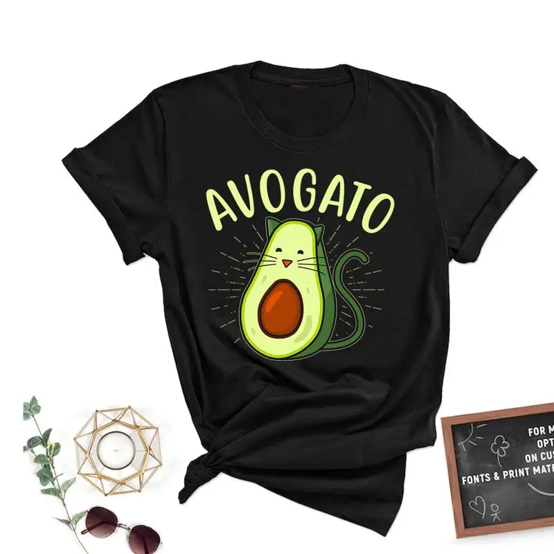 

Мужская новая хлопковая черная футболка с коротким рукавом и милым забавным котом авокадо