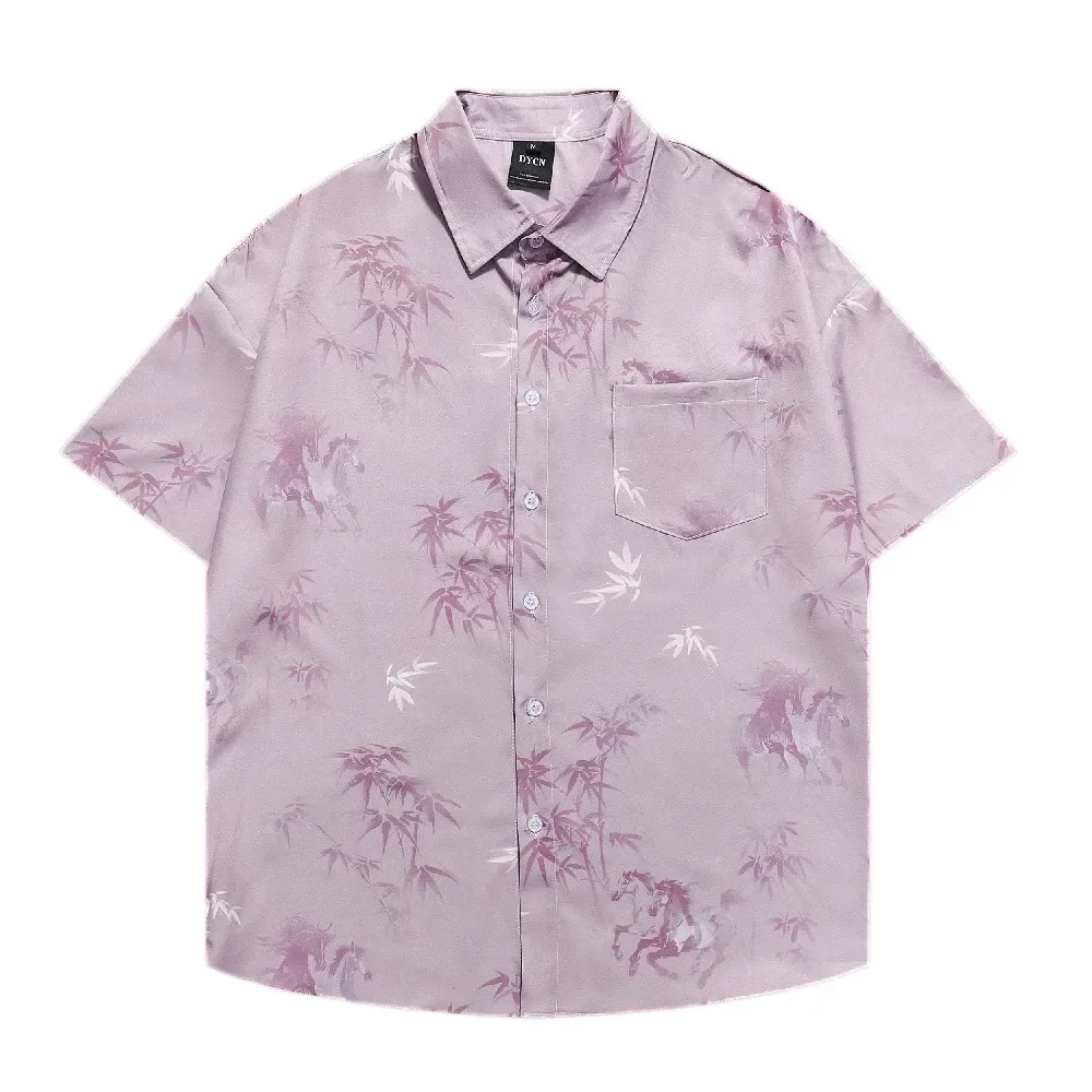 

Front Pocket Purple Plant Short Sleeve Hawaiian Beach Shirts Harajuku Men Women Shirt Blouse Streetwear Summer Aloha Button Tops