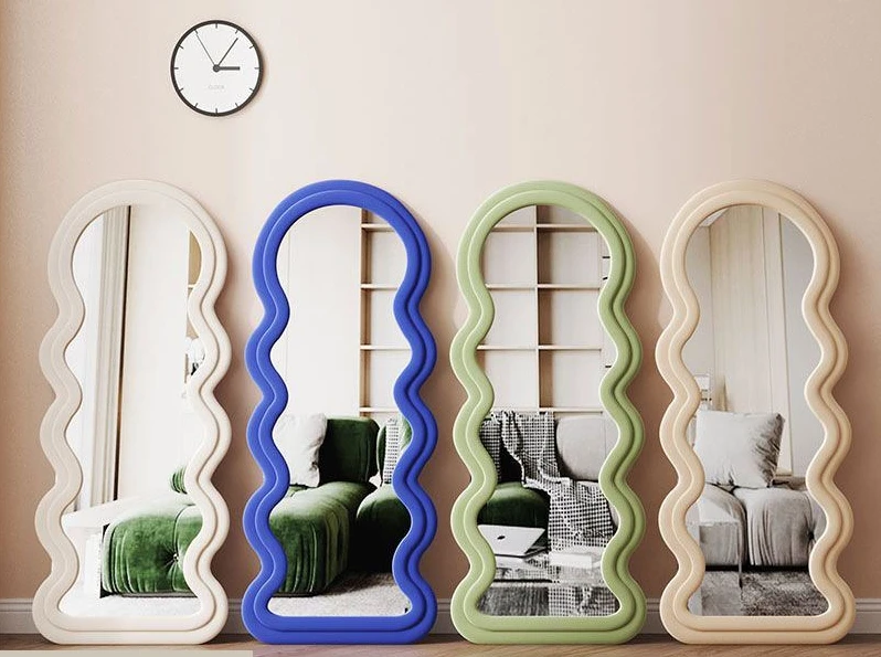 Wave full body mirror girl floor standing dressing mirror dormitory clothing store with stand fitting