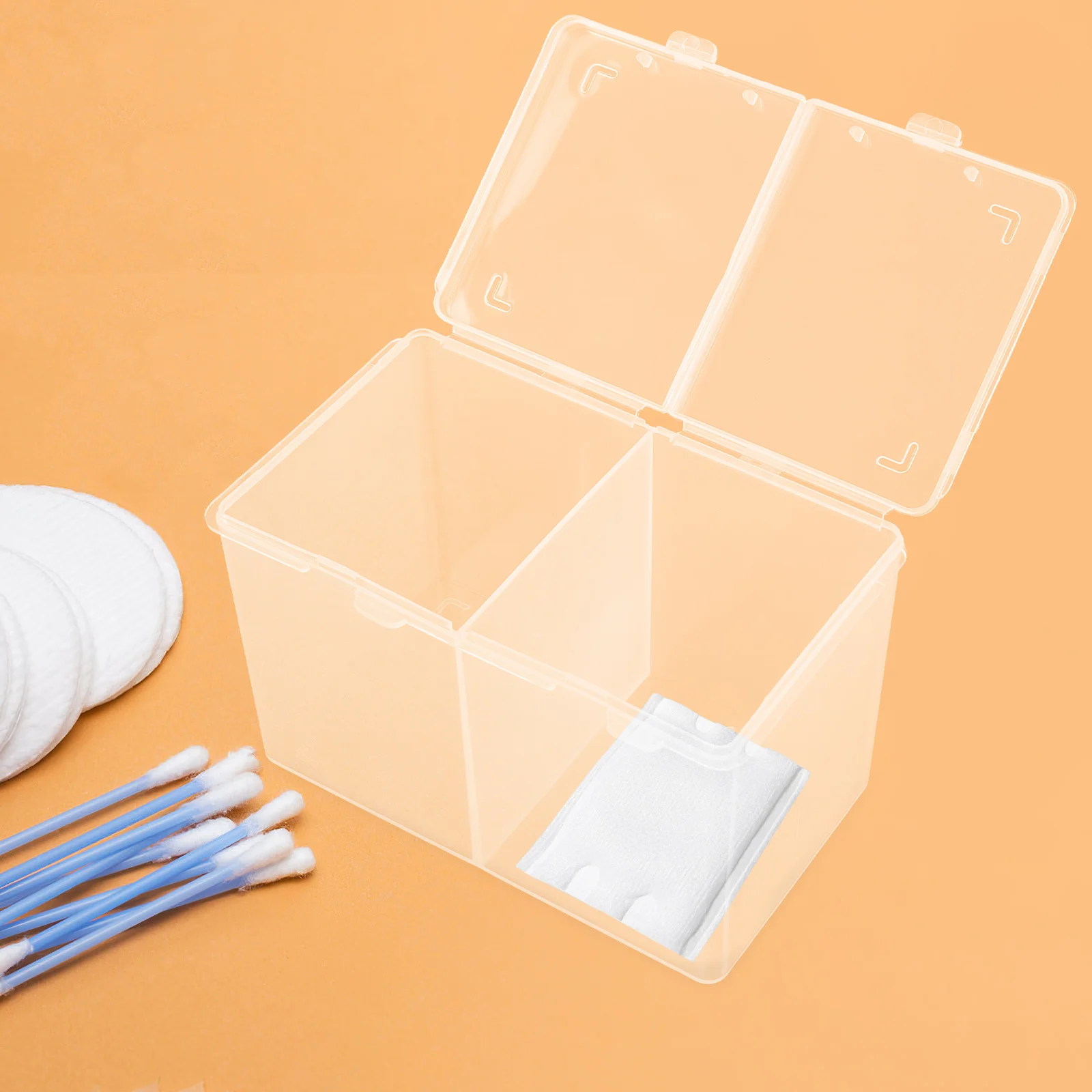 

Cotton Pads Box Large Capacity Plastic Storage Organizer For Makeup Accessories Case Holder Compartment Design