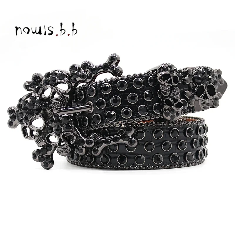 Luxury Newest design BIG SKULL belt Rhinestone Belt for Women Men Western Belts Punk Studded Leather Belt for Jeans Diamand