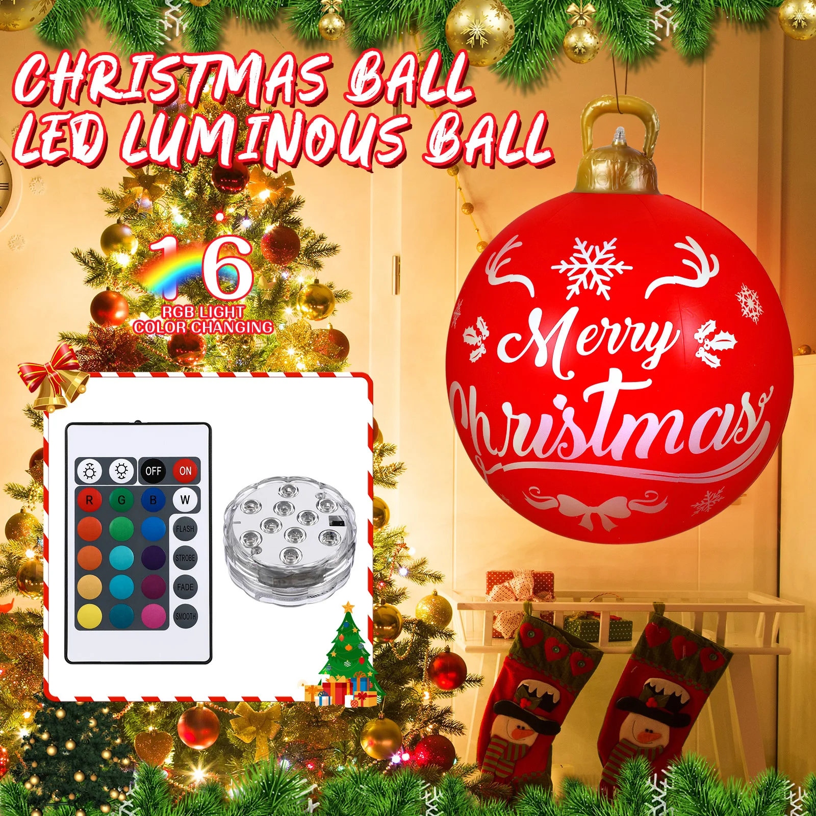 

PVC Inflatable Decoration 16 Decorative Ball Pendants Colors LED Ball Remote Control Outdoor Decorative Xmas Supplies