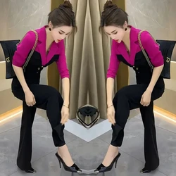 Fashion Jumpsuit Women's Summer Rompers New Short-Sleeved  Waist Was Thin Contrast Color Suit Collar Splicing Fake Two Slim Drap