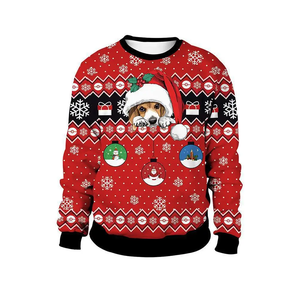 Christmas New Animal 3D Print Christmas Pullover Round Neck Couple Sweater