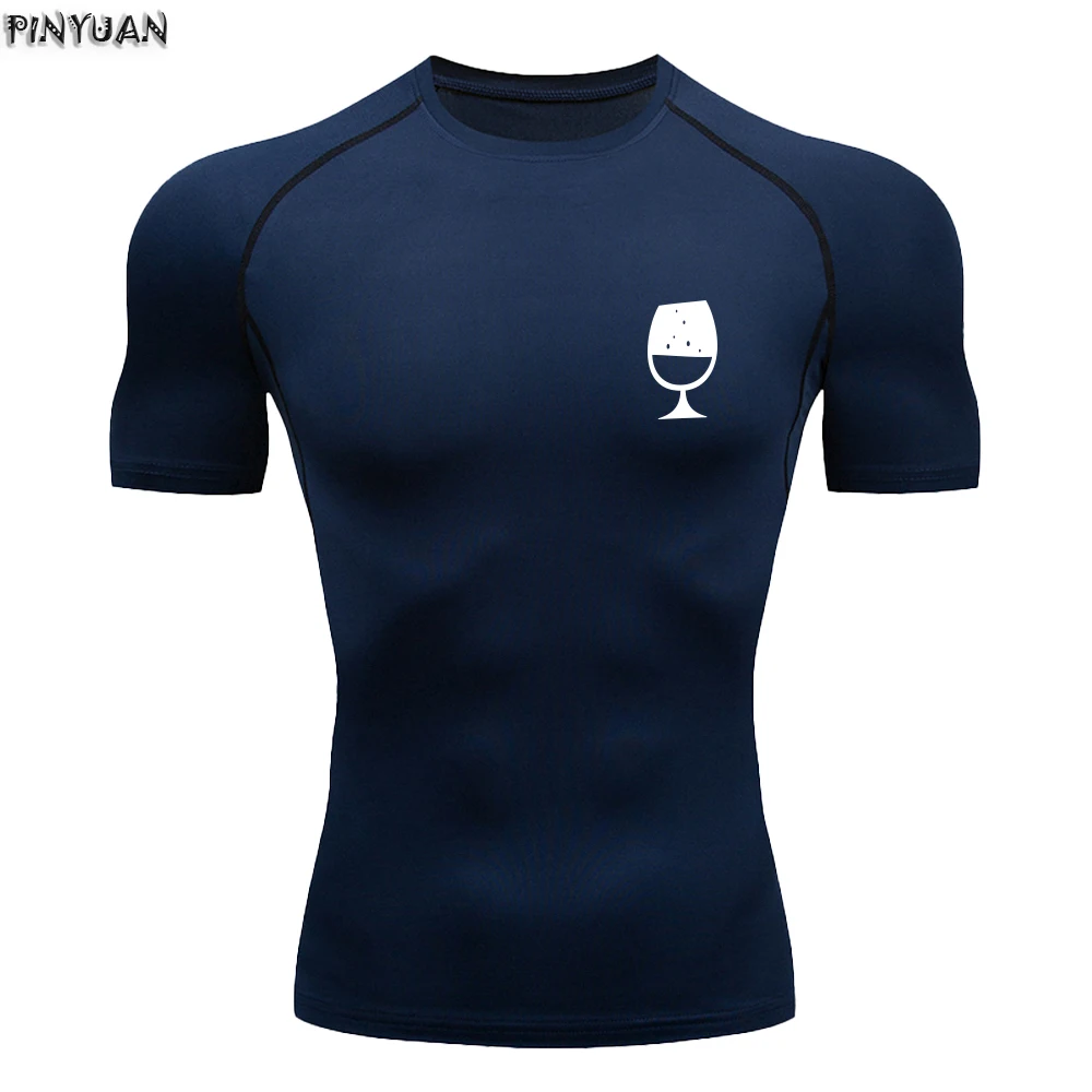 Wine glass-- Sports training, fitness, quick drying, breathable, super elastic men's short sleeved T-shirt