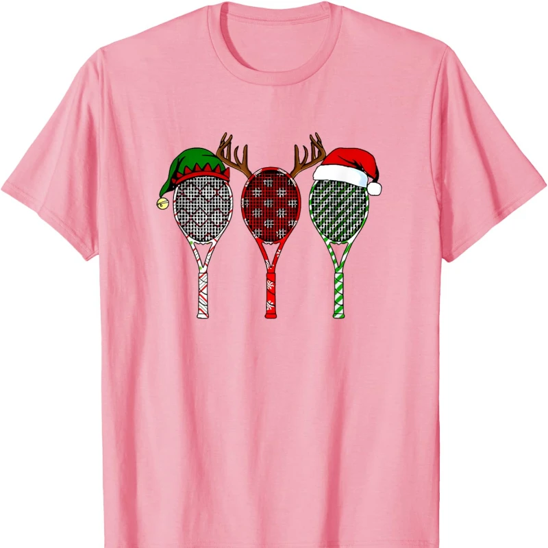 Tenis Merry Chistmas 3 Raqueta De Tenis Camiseta De Navidad, Czarna Koszulka z Krótkim Rękawem i Okrągłym Dekoltem, Bawełniana, Na Wszystkie Sezony, Do Noszenia na Zewnątrz
