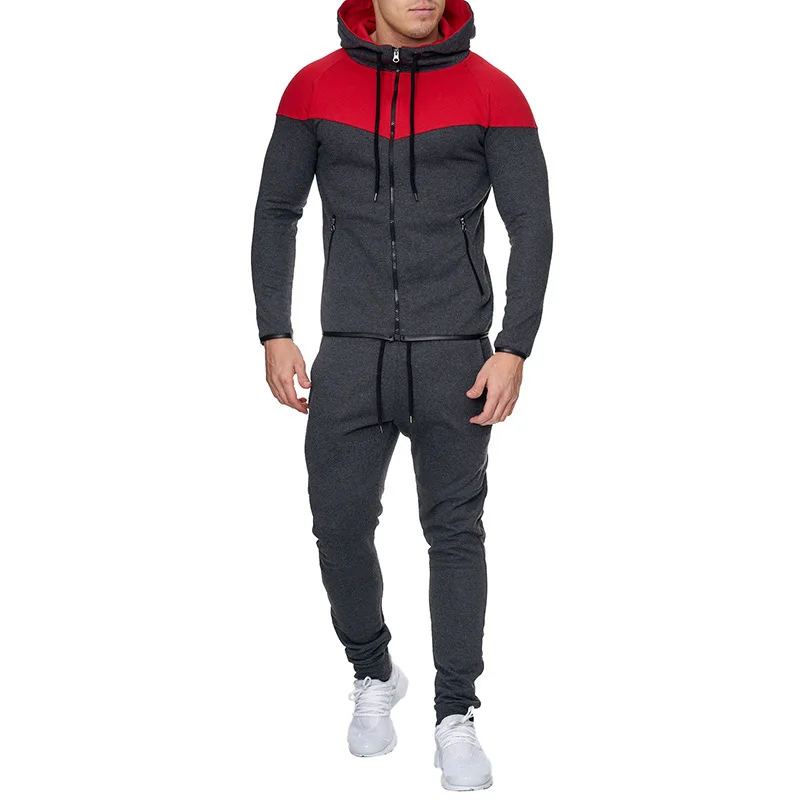 2024 Spring and Autumn New Men\'s Fashion Casual Color blocked Cardigan Zipper Hoodie Set Sports Running Two Piece Set