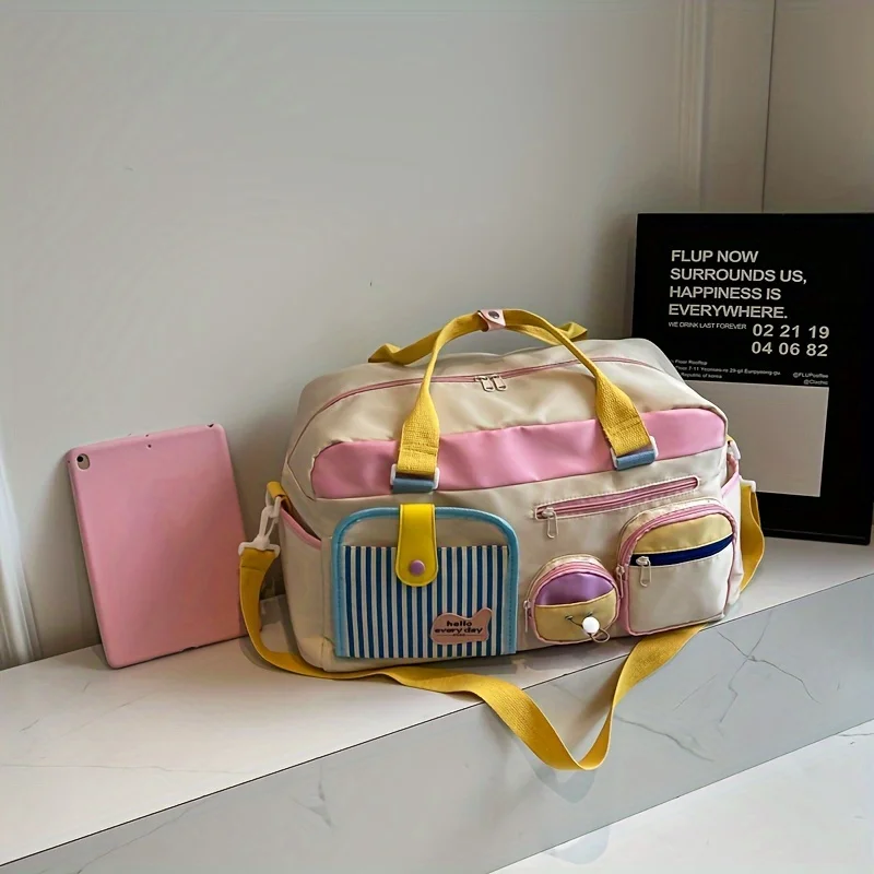 

New Color Blocking Travel Bag Large Capacity Outdoor Handheld Multifunctional Fitness Bag Shoulder Crossbody Luggage Storage Bag