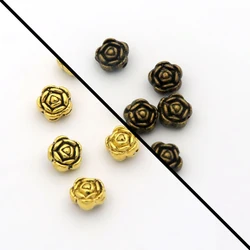 50PCS 6mm Tibetan Alloy Flower Rose Loose Spacer Metal Seed Bead For Jewelry Making Needlework DIY Accessories Wholesale Supply