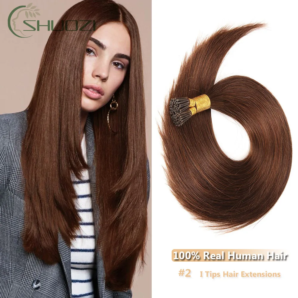 

Straight I Tip Hair Extensions Natural Real Human Fusion Hair Extensions 100S/pack Keratin Capsule Brown Black Color 14-24inch