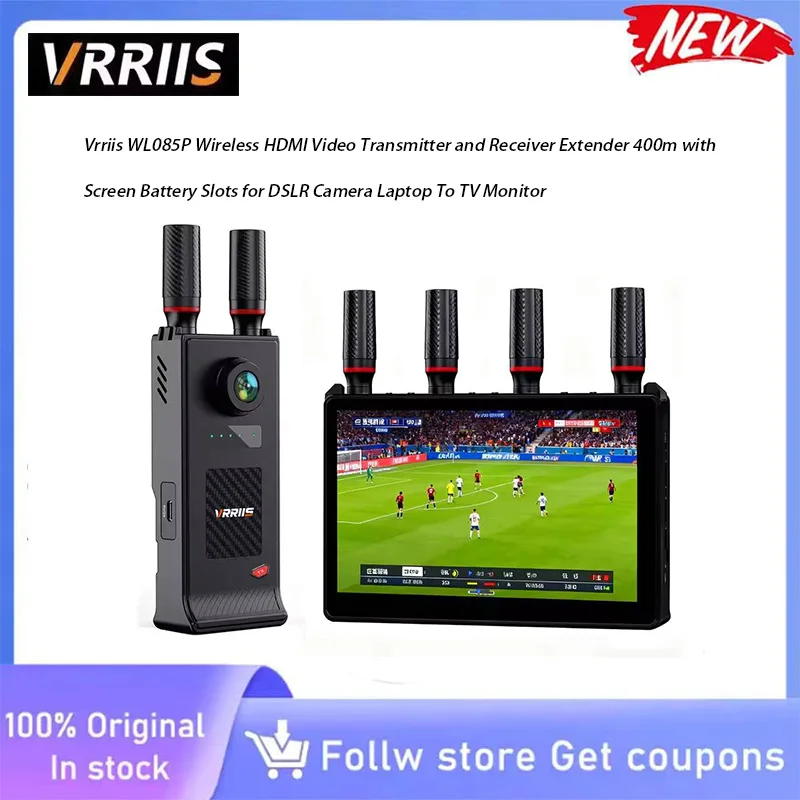 Vrriis WL085P Plug‑and‑Play Wireless HDMI Extender with LCD Screen, Low‑Latency Video Transmitter Receiver for Studio