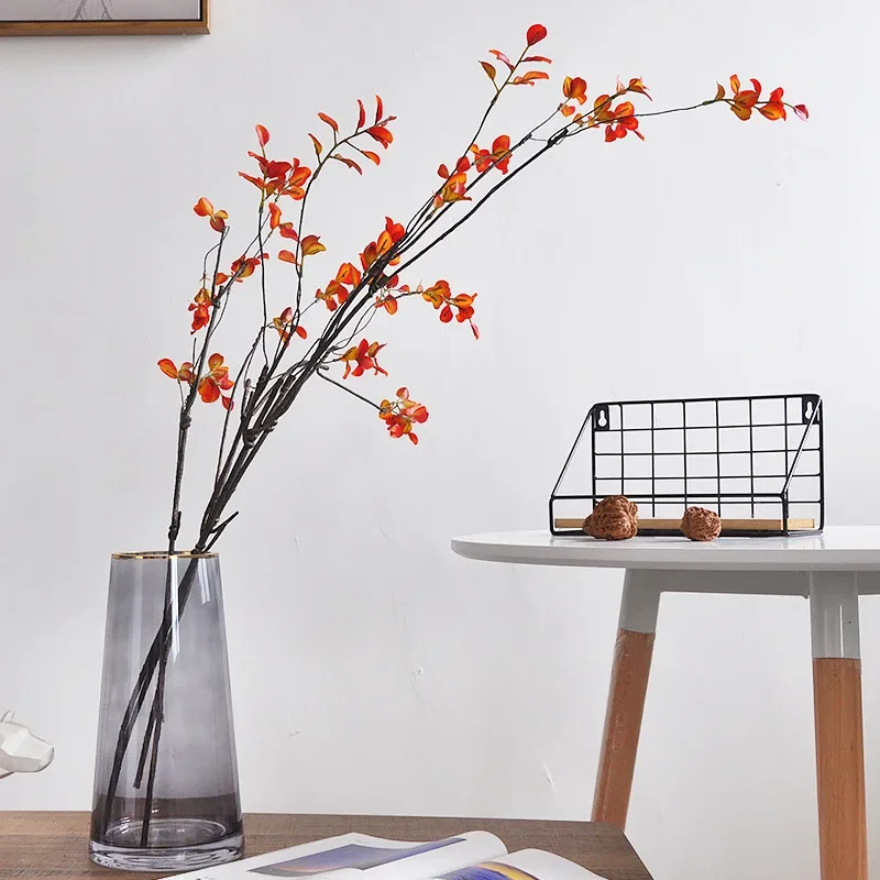 90CM Artificial Green Plant Red Leaf Plum Home Decoration Light Luxury Artificial Flower Bottle Flower Arrangement Decoration